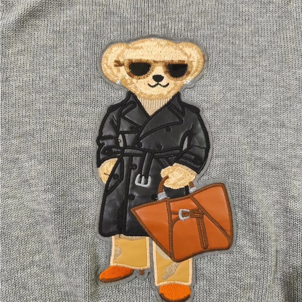 Polo by Ralph Lauren Light Grey Bear Patch Crewneck Sweater